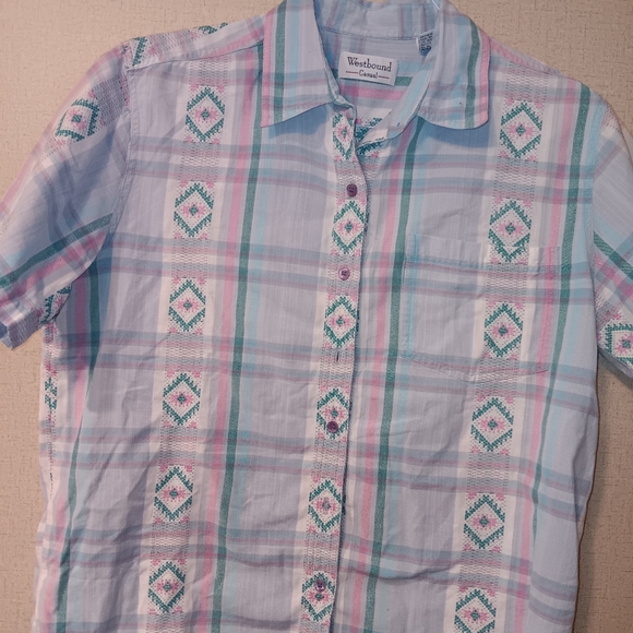 Vintage Westbound Women's Pastel Plaid Button Down Shirt Sz M - Picture 2 of 3
